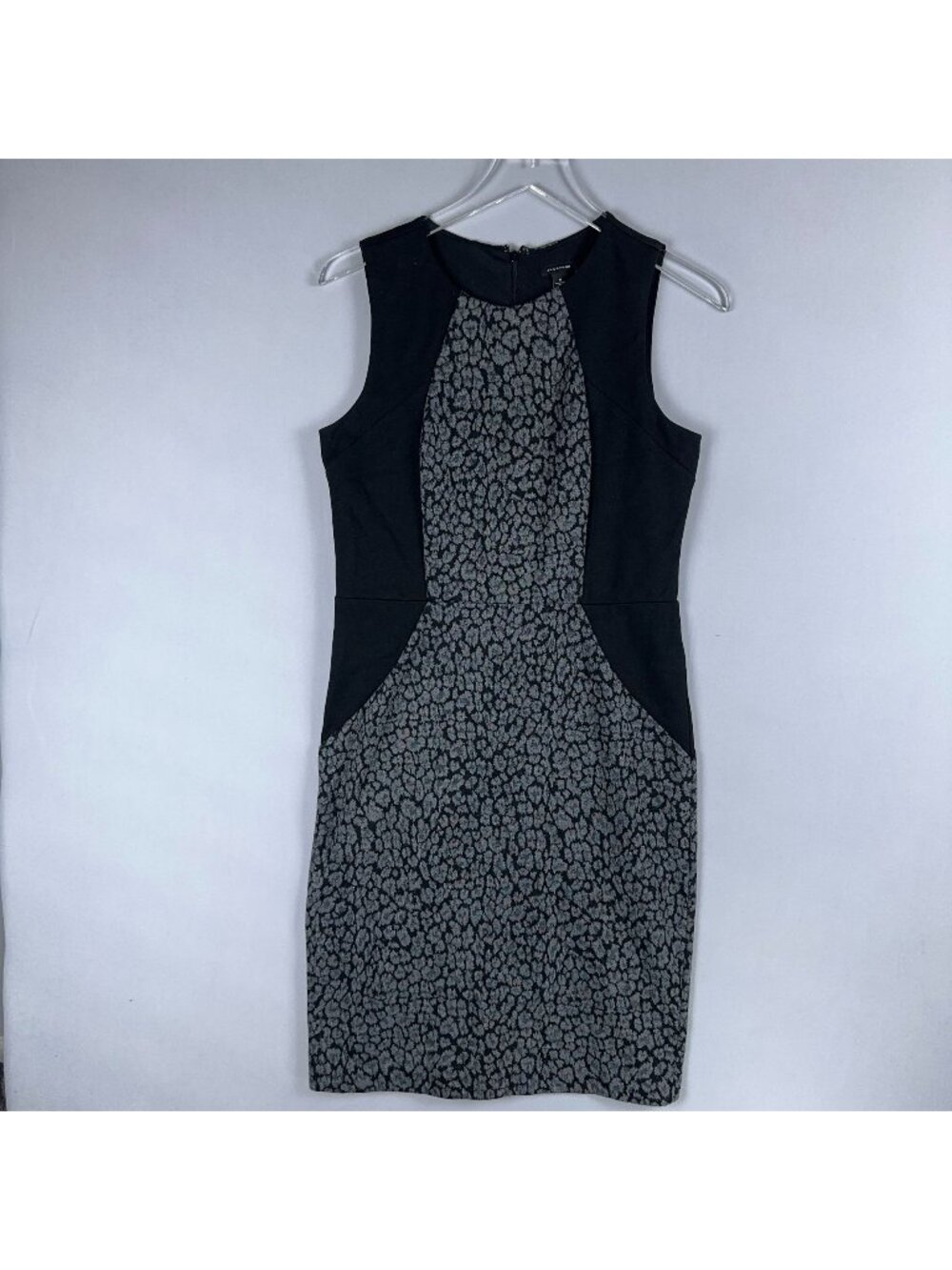 Ann Taylor Dress Size 6 Midi Sheath Animal Print Black Gray Sleeveless Back Zipp
